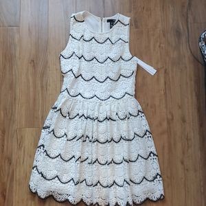 Aqua White Lace Dress with Black detail